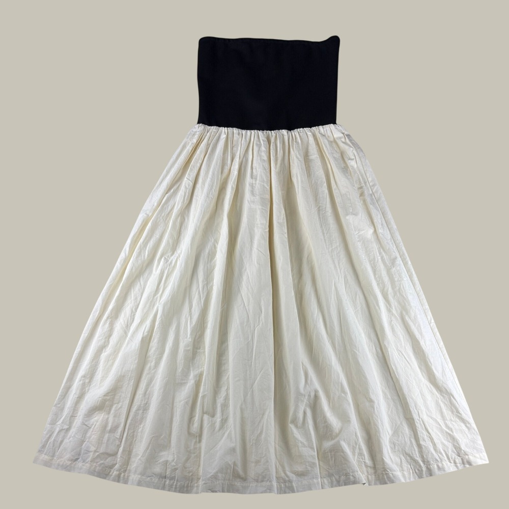 Paper Heart Womens Strapless Colorblock Midi Dress Black Cream Cotton Size M